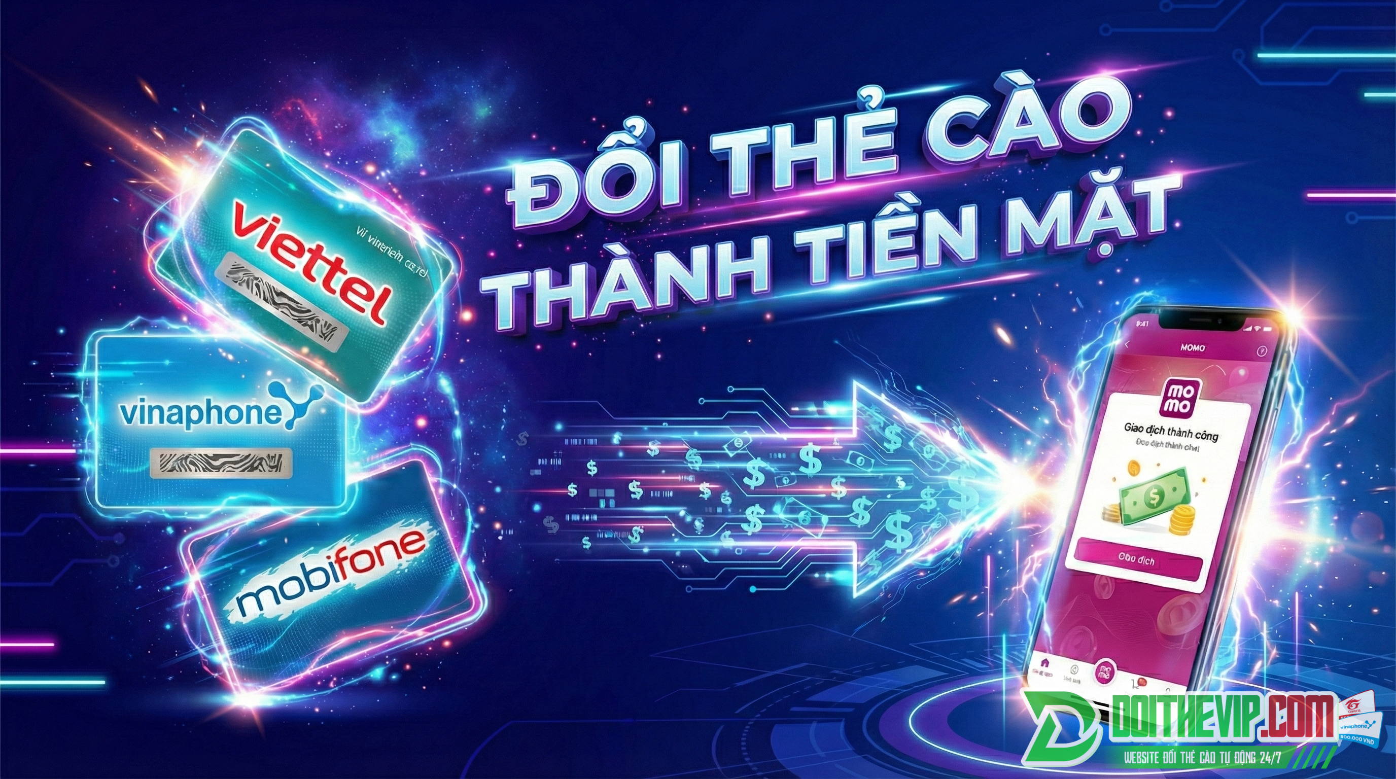 Hướng dẫn đổi thẻ cào sang Ví MoMo hoặc ATM nhanh chóng.