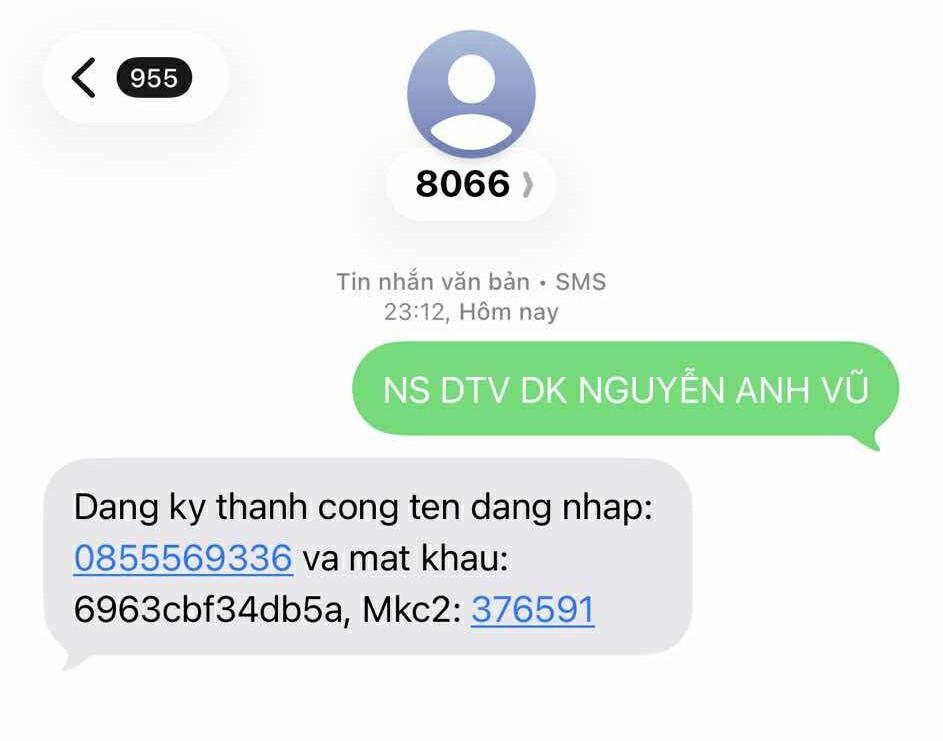 Đăng ký tài khoản qua SMS