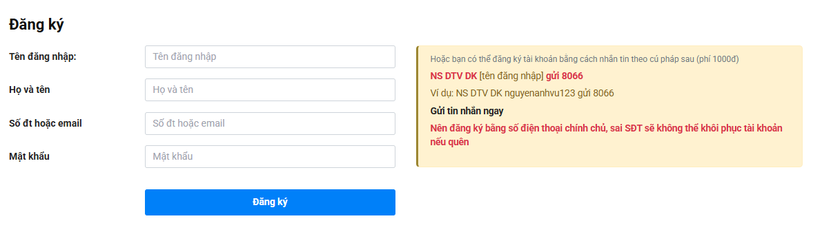 Đăng ký tài khoản DoiTheVip